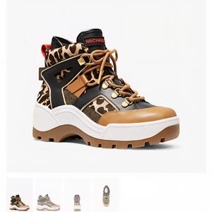 NEW! Michael Kors Booke Leopard Print Hiking Boots